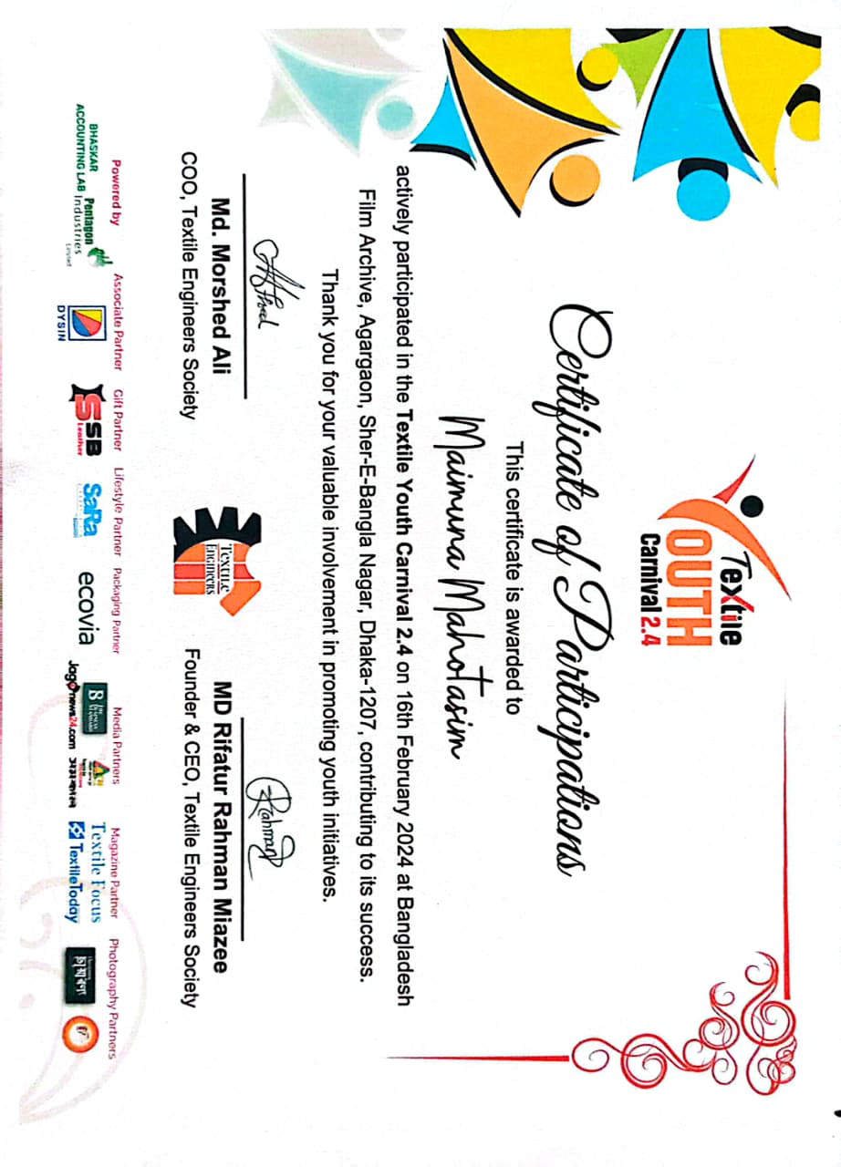 Textile Youth Carnival 2.4 Certificate