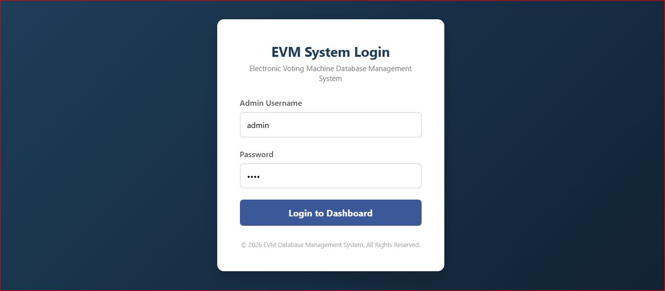 EVM Login Screen